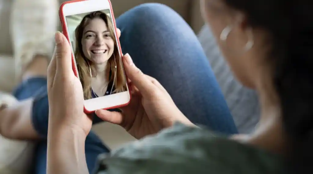 two people having a video chat on mobile phone